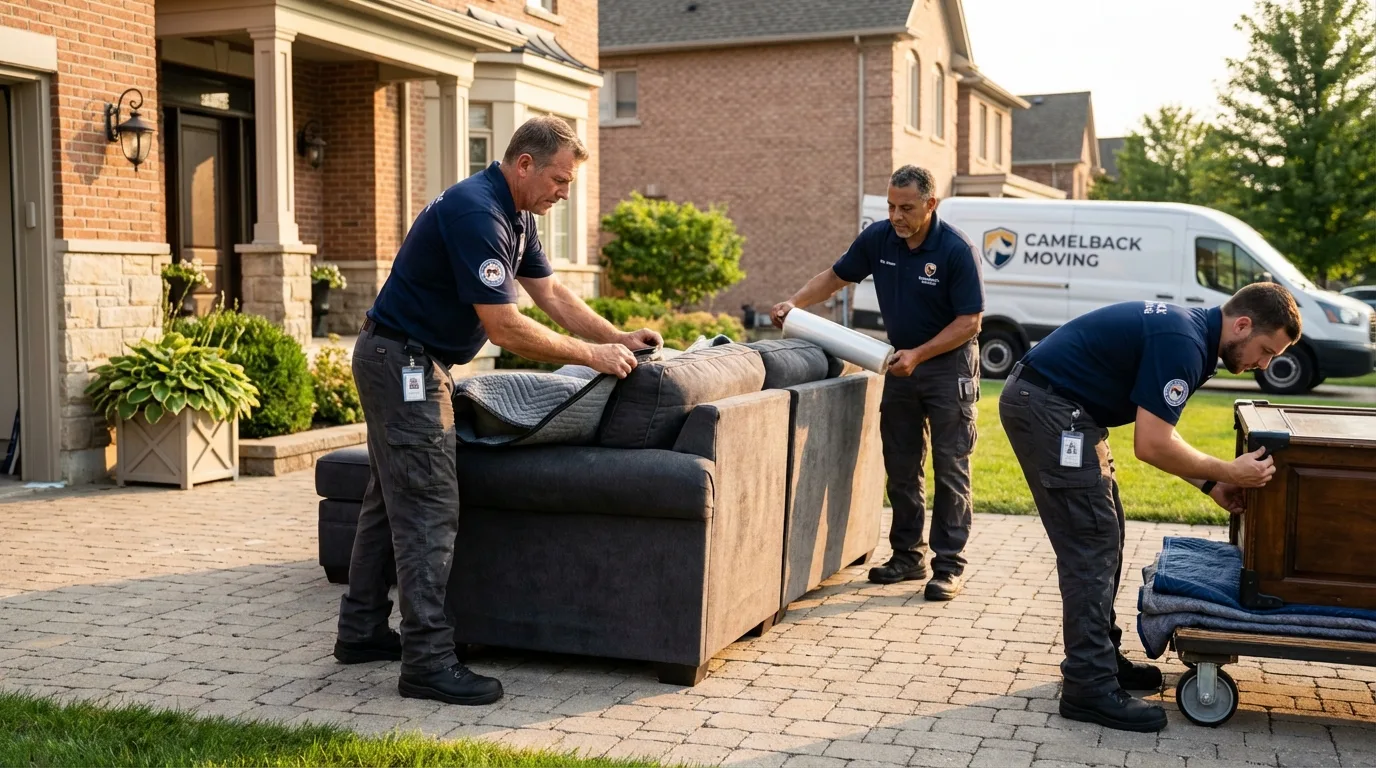 Large estate moving crew wrapping furniture in Waldoboro, ME